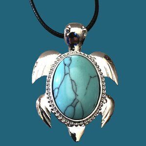 Turtle Pendant Blue Howlite Natural Healing Gemstone Pendant Necklace